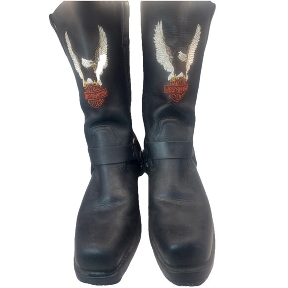 Vintage 90s Harley Davidson Black Leather Embroidered Eagle Harnes Boots 11.5 main image 4